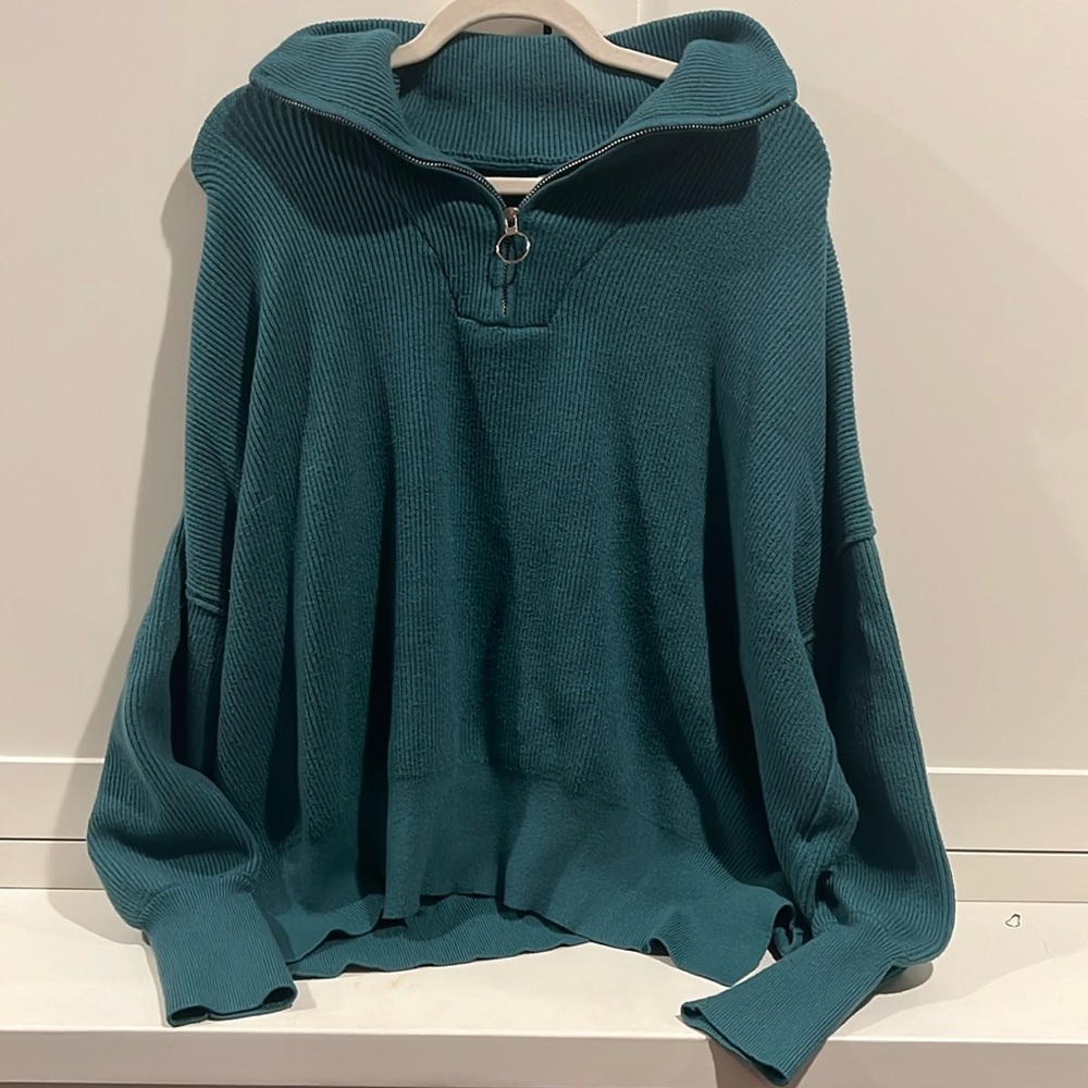 Turquoise Quarter-Zip Sweater